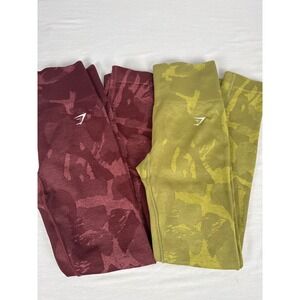 Gymshark Camo Seamless Workout Leggings Set of 2 Burgundy Olive Green XS